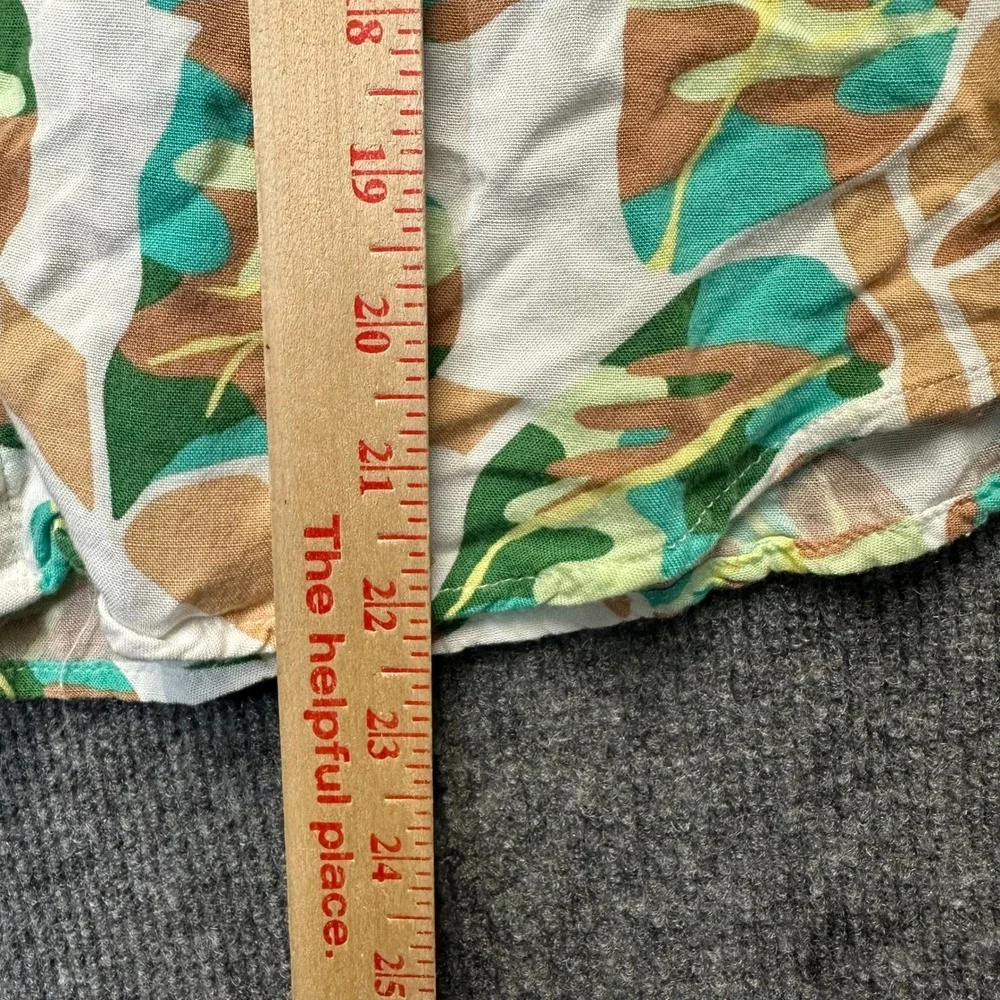 Jane Delancey Womens Tropical Leaf Print Button Front Crop Top Green Tan Large